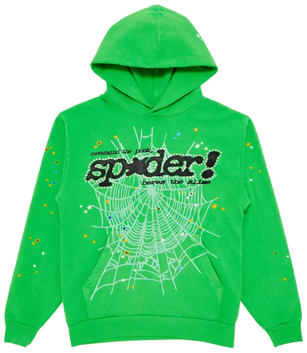 Sp5der Bright Green "Rhinestone Punk" Hoodie