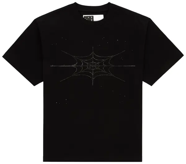 Sp5der Black "Rhinestone Silk" Tee